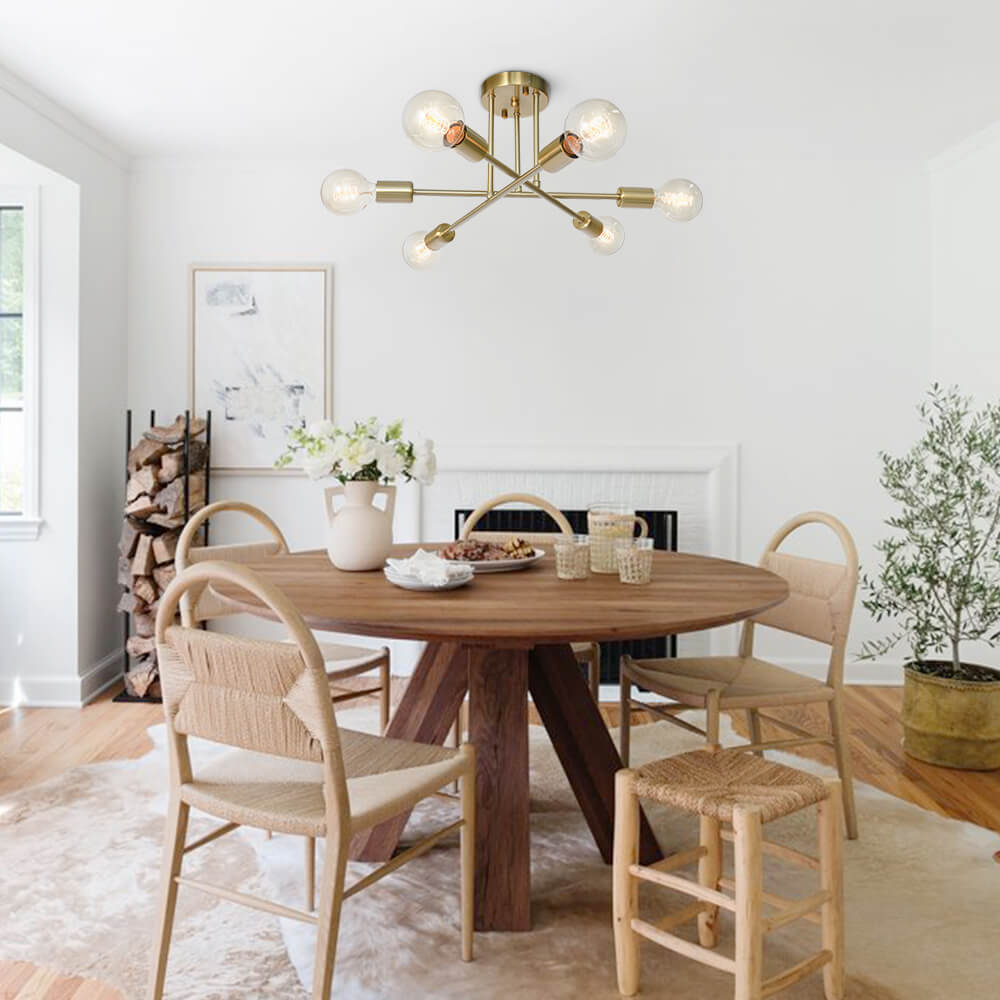 Ceiling Light Brass 60.0 cm Semi-Flush Low Ceiling 6-Point Indoor Lighting Fixture | Thomler