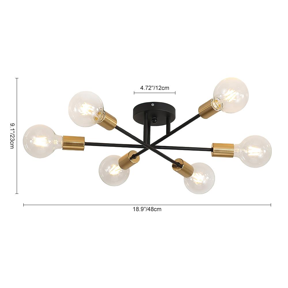 Ceiling Light Brass 60.0 cm Semi-Flush Low Ceiling 6-Point Indoor Lighting Fixture | Thomler