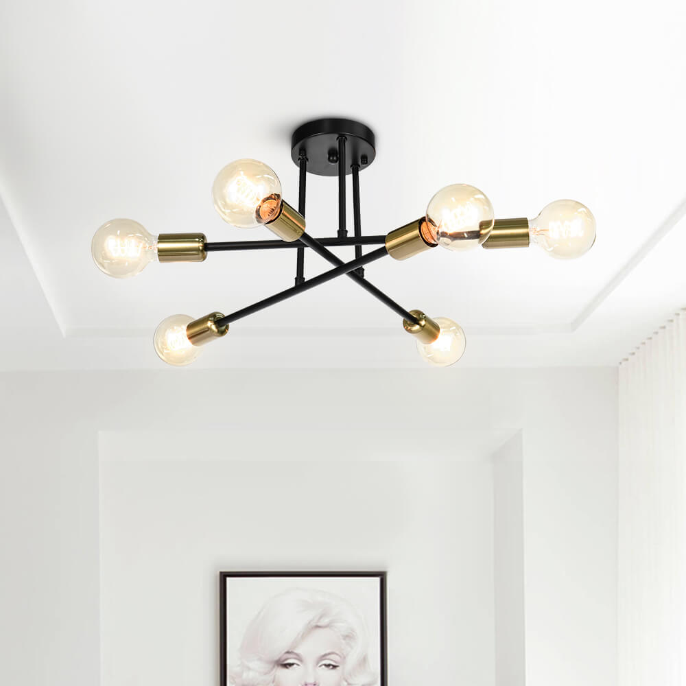 Ceiling Light Brass 60.0 cm Semi-Flush Low Ceiling 6-Point Indoor Lighting Fixture | Thomler