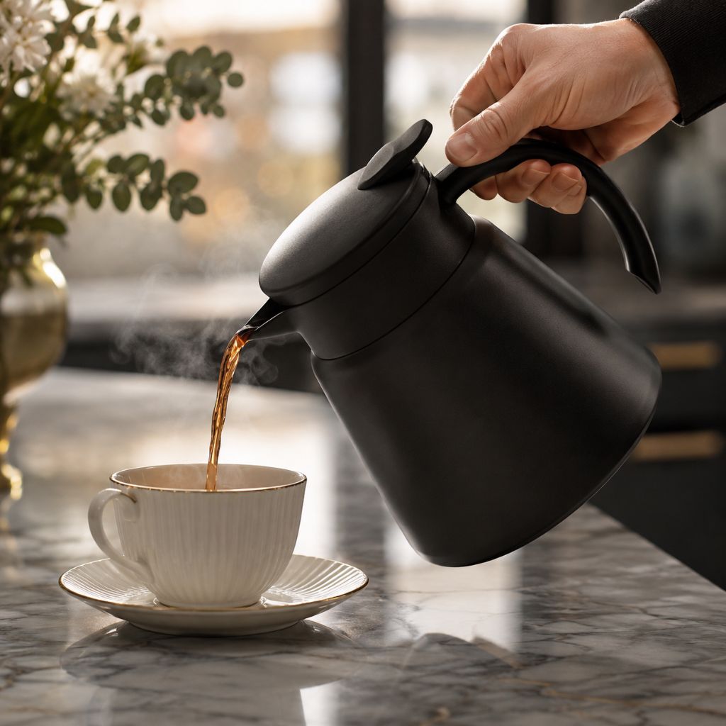 Stainless Steel Vacuum Carafe 20 oz – Double-Wall Insulated Coffee & Tea Server with Push-Button Spout for Kitchen, Office & Everyday Use | Thomler