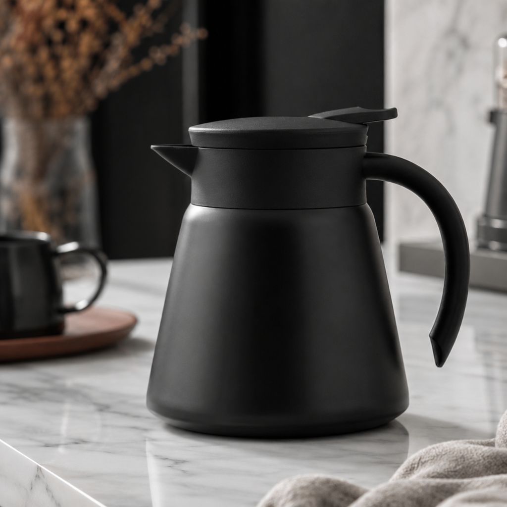Stainless Steel Vacuum Carafe 20 oz – Double-Wall Insulated Coffee & Tea Server with Push-Button Spout for Kitchen, Office & Everyday Use | Thomler