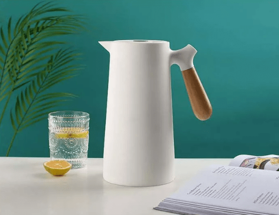 Insulated Glass Carafe with Wood Handle for Coffee Tea Water 34 oz Hot Cold Beverage Pitcher Vacuum Flask | Thomler