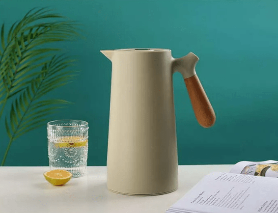 Insulated Glass Carafe with Wood Handle for Coffee Tea Water 34 oz Hot Cold Beverage Pitcher Vacuum Flask | Thomler