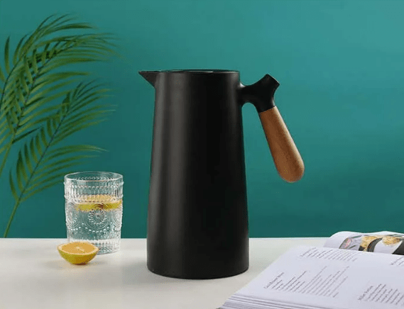 Insulated Glass Carafe with Wood Handle for Coffee Tea Water 34 oz Hot Cold Beverage Pitcher Vacuum Flask | Thomler