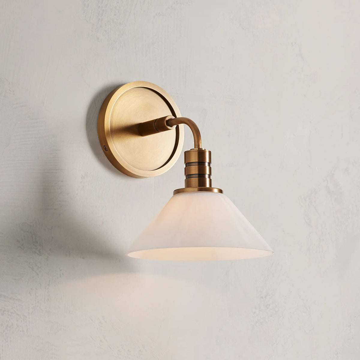 Industrial Wall Sconce with Glass Cone Shade – Brass or Bronze Finish, Hardwired Modern Lighting for Hallway, Bedroom & Living Room | Thomler