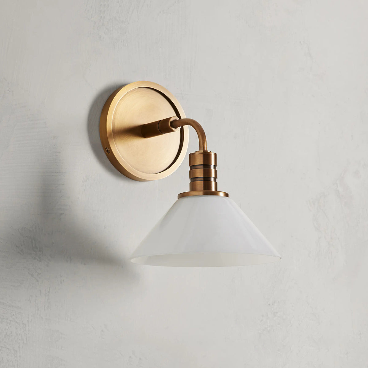 Industrial Wall Sconce with Glass Cone Shade – Brass or Bronze Finish, Hardwired Modern Lighting for Hallway, Bedroom & Living Room | Thomler