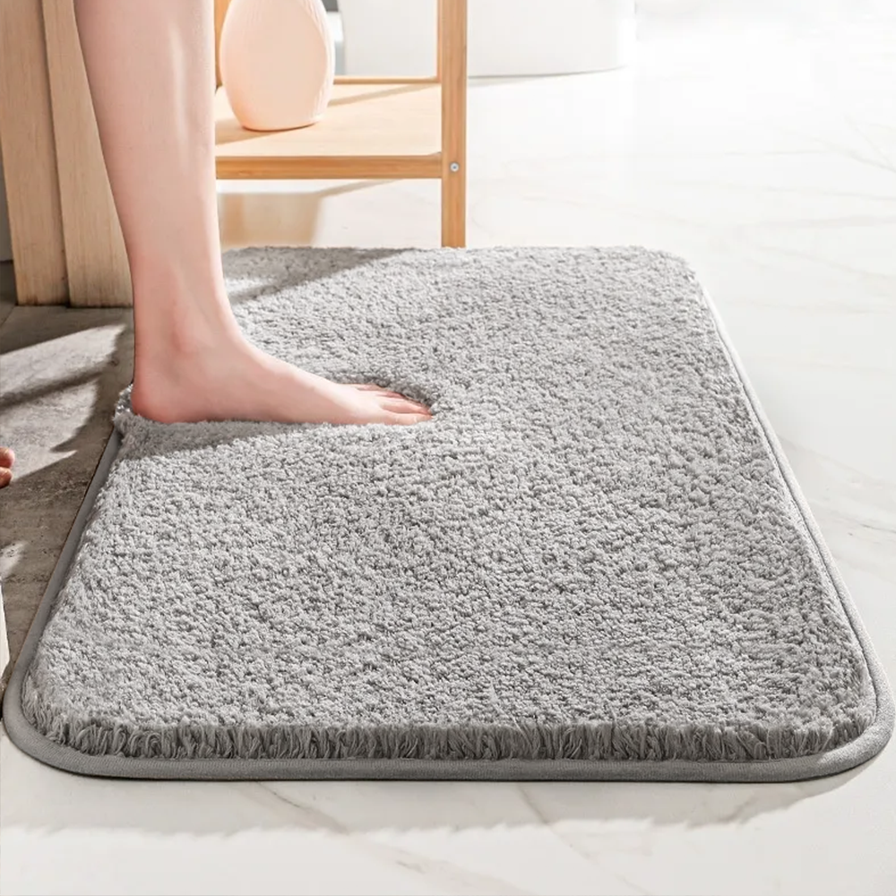 Bath Mat Microfiber 40.0 cm x 60.0 cm Grey Non Slip Bathroom Shower Absorbent Floor Rug | Thomler