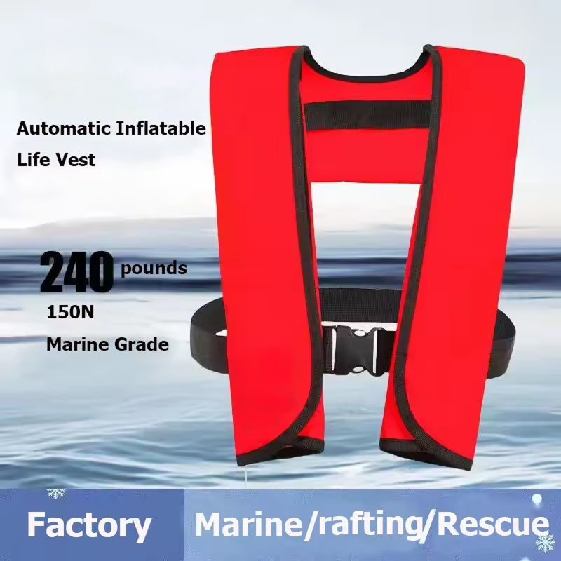 Auto-Inflate Life Vest – 150N Buoyancy, 3-5 Second Deployment, Adjustable Fit for Adults up to 330 lbs, SOLAS Reflective Strips, Neoprene | Thomler