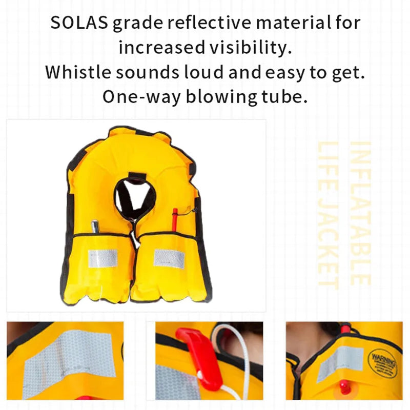 Auto-Inflate Life Vest – 150N Buoyancy, 3-5 Second Deployment, Adjustable Fit for Adults up to 330 lbs, SOLAS Reflective Strips, Neoprene | Thomler