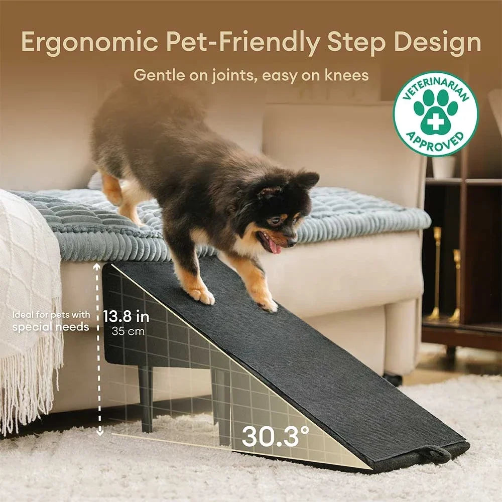 Pet Stairs with Anti-Slip Tread – Foldable 2-in-1 Ramp for Small Dogs, Seniors & Short Breeds – Velvet-Covered Step Platform for Couch & Bed | Thomler