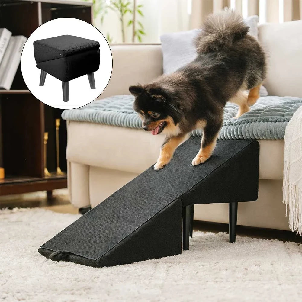 Pet Stairs with Anti-Slip Tread – Foldable 2-in-1 Ramp for Small Dogs, Seniors & Short Breeds – Velvet-Covered Step Platform for Couch & Bed | Thomler