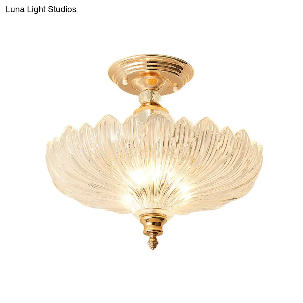 Semi-Flush Mount Ceiling Fixture with Scalloped Crystal Glass, 3-Light Traditional Design for Dining Room, Kitchen, Bedroom, Entryway | Thomler