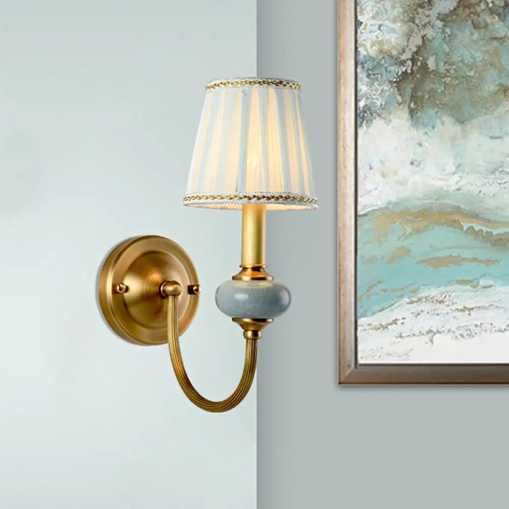 Curved Arm Sconce with Linen Shade – Classic Hardwired Fixture for Hallway, Bedroom & Living Room Lighting | Thomler