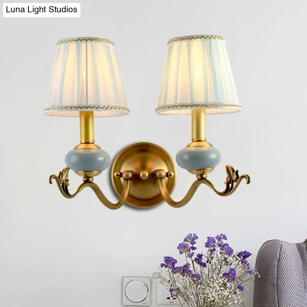 Curved Arm Sconce with Linen Shade – Classic Hardwired Fixture for Hallway, Bedroom & Living Room Lighting | Thomler