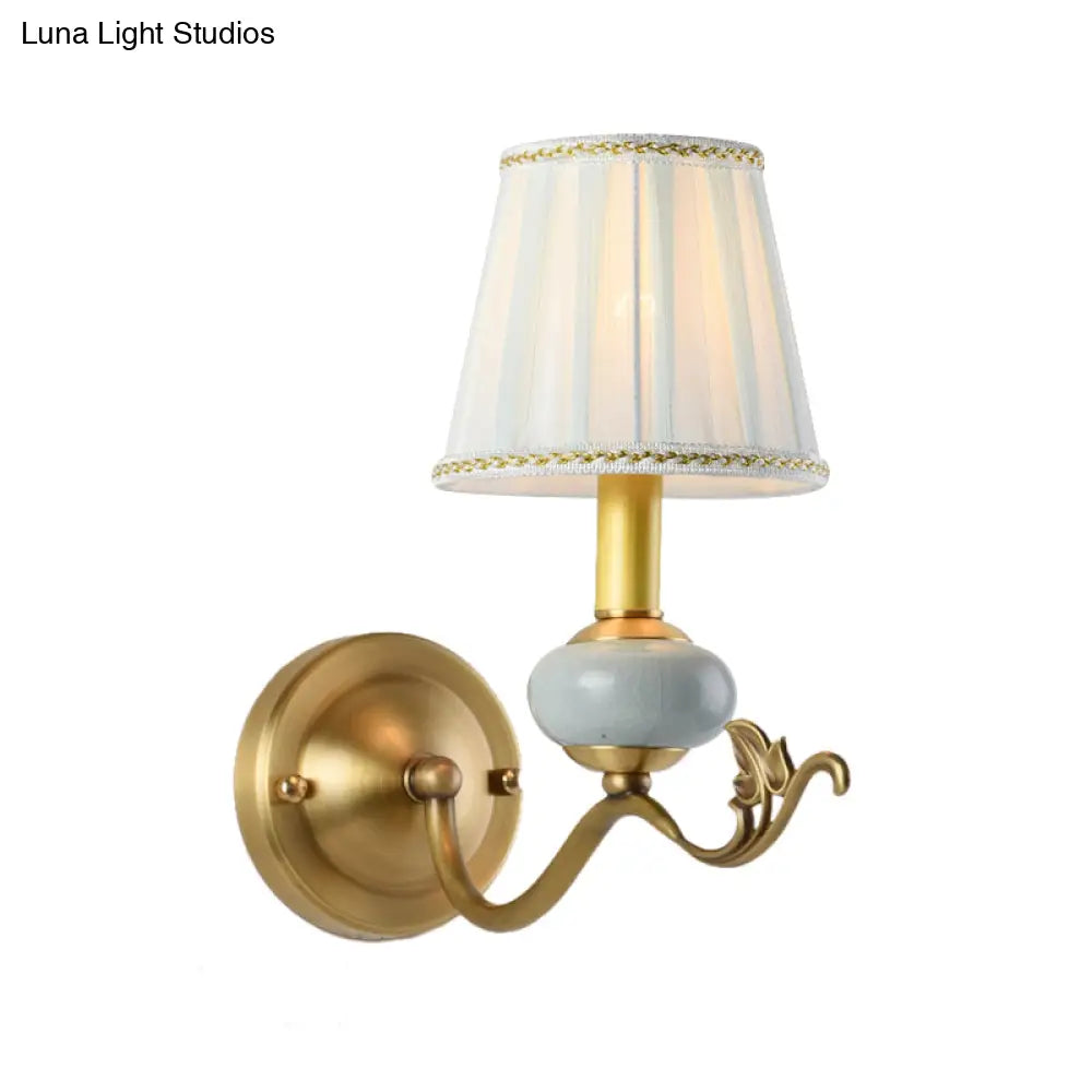 Curved Arm Sconce with Linen Shade – Classic Hardwired Fixture for Hallway, Bedroom & Living Room Lighting | Thomler