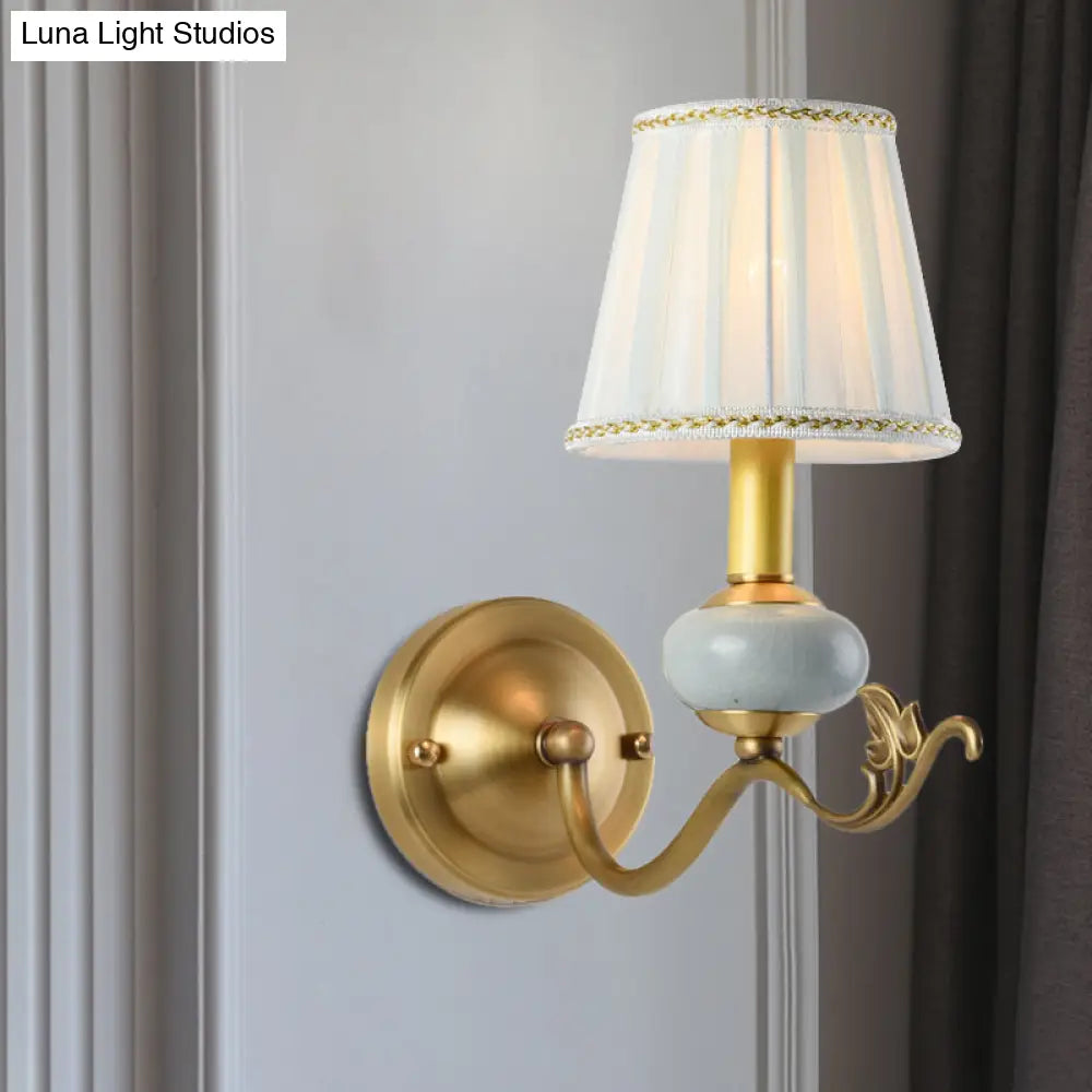 Curved Arm Sconce with Linen Shade – Classic Hardwired Fixture for Hallway, Bedroom & Living Room Lighting | Thomler