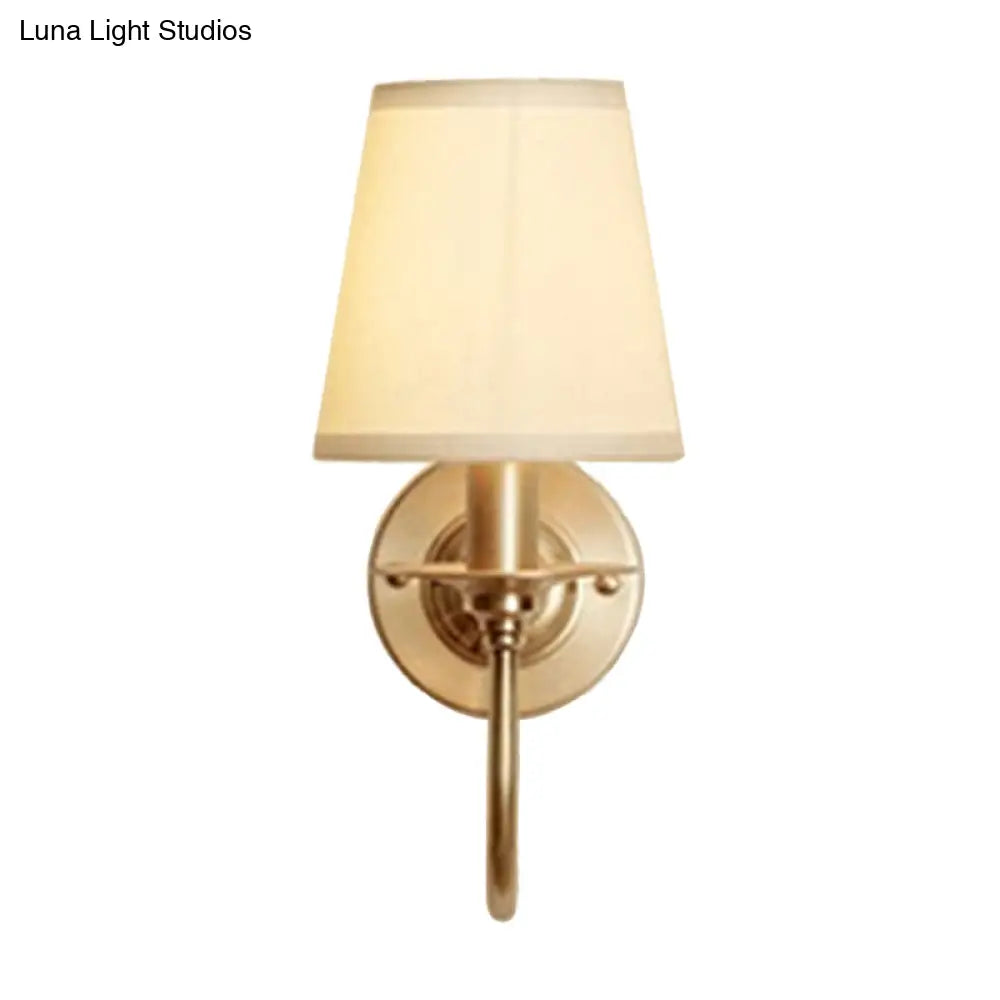 Classic Metal Wall Sconce with Curved Arm & White Fabric Shade – Hardwired Indoor Accent Light for Bedroom, Hallway & Living Room | Thomler
