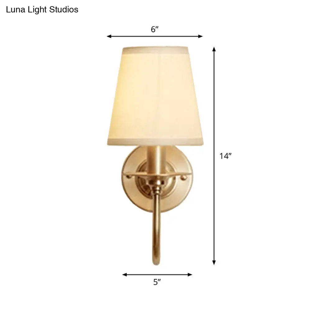 Classic Metal Wall Sconce with Curved Arm & White Fabric Shade – Hardwired Indoor Accent Light for Bedroom, Hallway & Living Room | Thomler