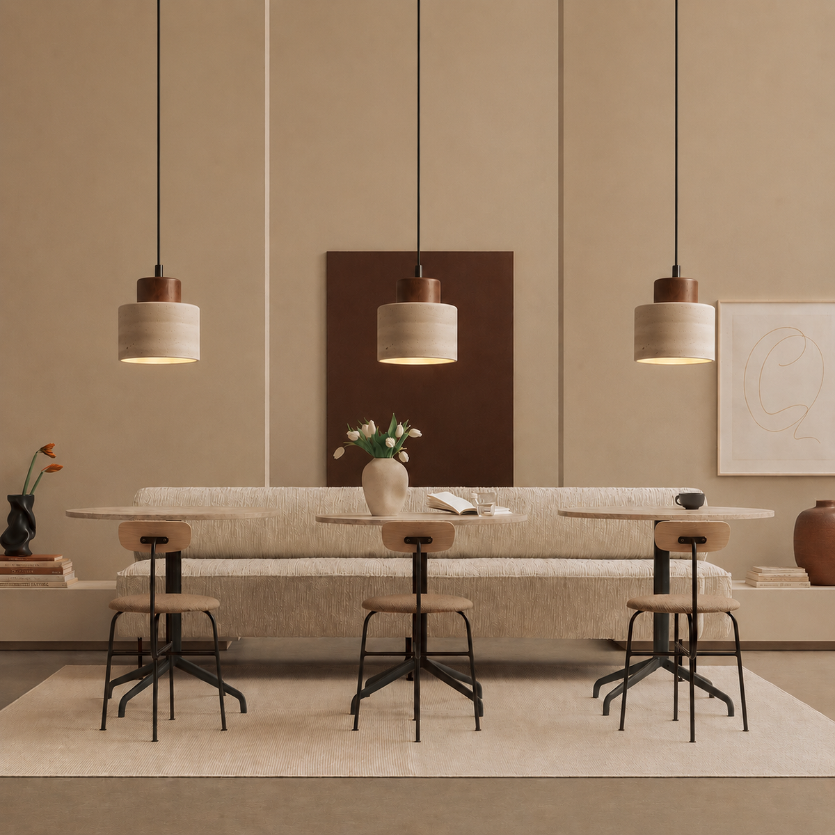 Travertine Stone Pendant Light – Adjustable Wabi-Sabi Ceiling Fixture for Kitchen Island, Dining Room & Living Room – Warm LED Lighting | Thomler