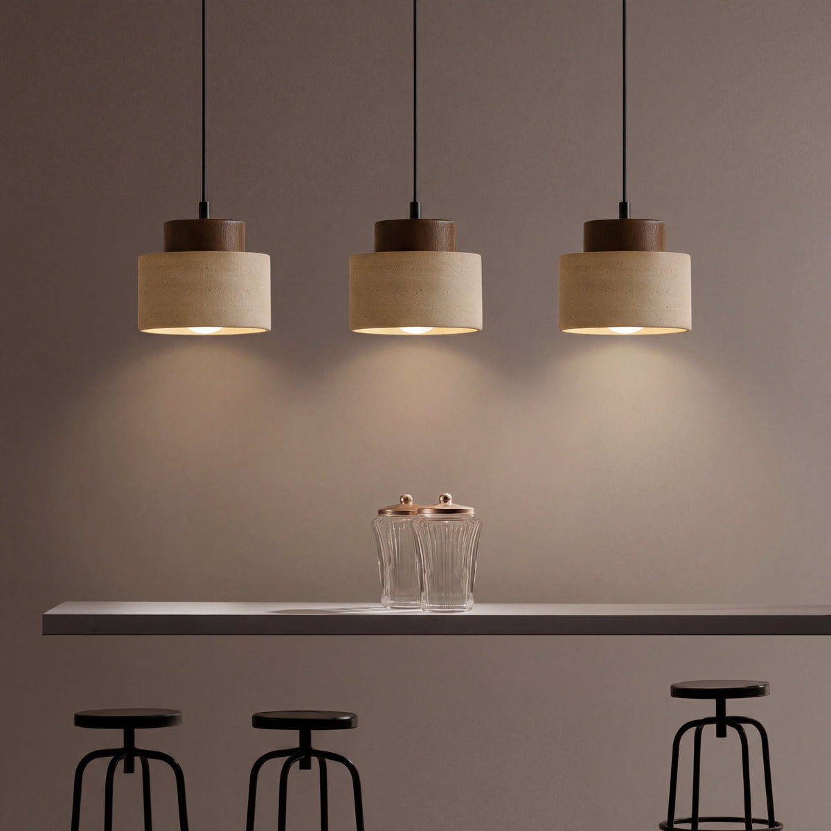 Travertine Stone Pendant Light – Adjustable Wabi-Sabi Ceiling Fixture for Kitchen Island, Dining Room & Living Room – Warm LED Lighting | Thomler