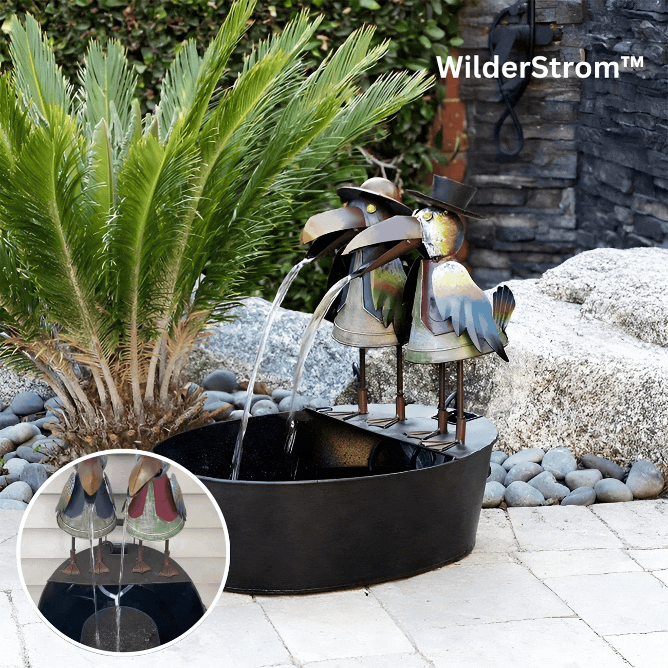 Polyresin Animal Fountain with Electric Pump for Patio, Deck & Backyard | Natural Stone Look Water Feature | Thomler