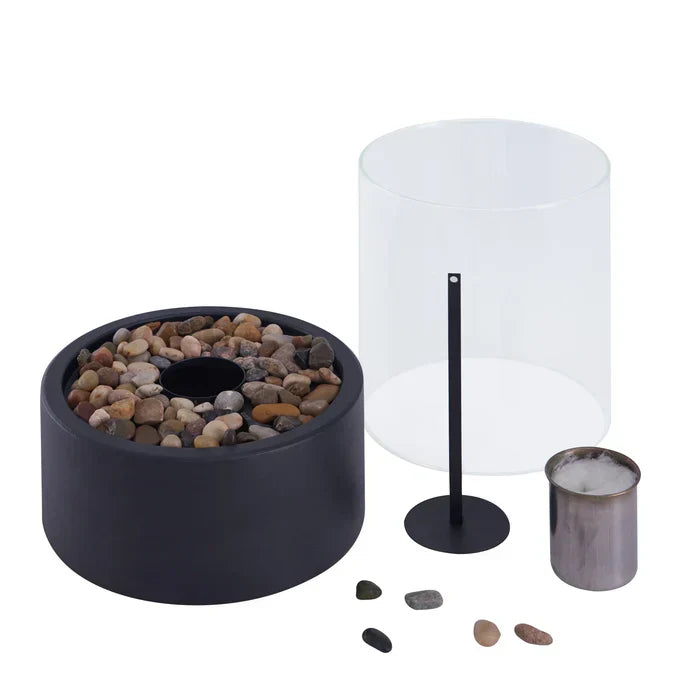 Portable Tabletop Fire Lantern with Glass Cylinder for Indoor Outdoor Ambient Lighting | Gas Fuel Flame Accent Décor for Patio Dining Living | Thomler