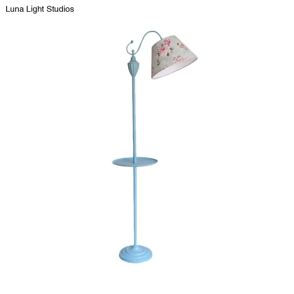 Tapered Drum Fabric Floor Lamp with Shelf in Pastel Colors for Kids Bedroom and Playroom | 63 Inch Tall Standing Light | US Standard E26 | Thomler