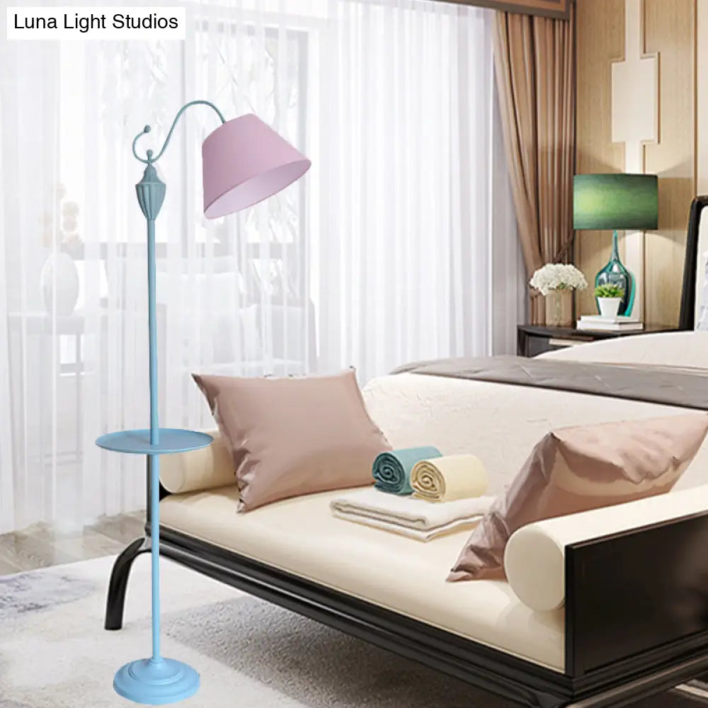 Tapered Drum Fabric Floor Lamp with Shelf in Pastel Colors for Kids Bedroom and Playroom | 63 Inch Tall Standing Light | US Standard E26 | Thomler