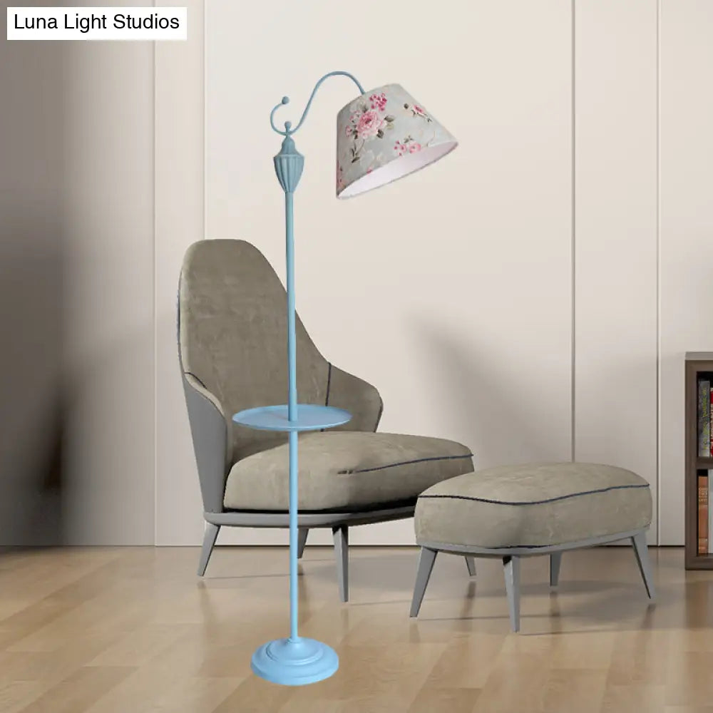 Tapered Drum Fabric Floor Lamp with Shelf in Pastel Colors for Kids Bedroom and Playroom | 63 Inch Tall Standing Light | US Standard E26 | Thomler