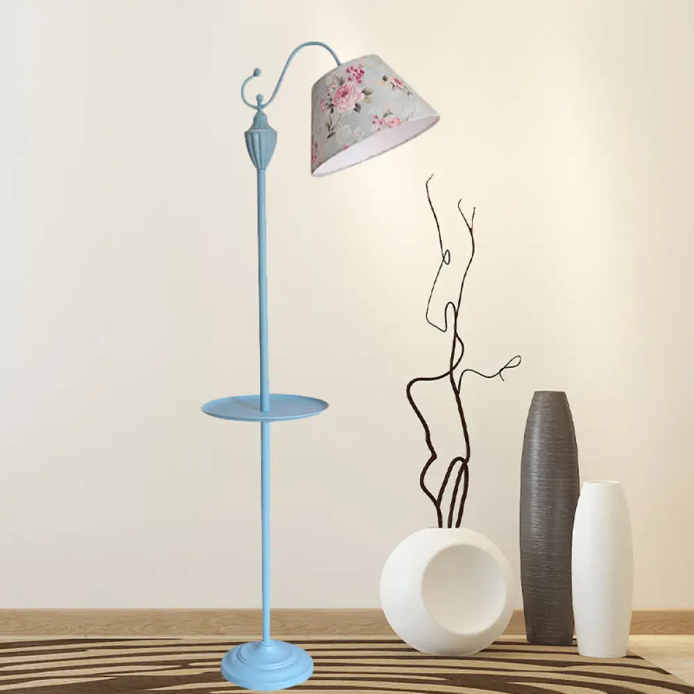 Tapered Drum Fabric Floor Lamp with Shelf in Pastel Colors for Kids Bedroom and Playroom | 63 Inch Tall Standing Light | US Standard E26 | Thomler