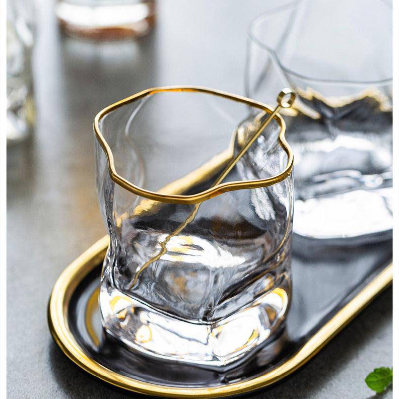 Japanese Textured Whiskey Tumbler with Gold Accents – Crystal Glass for Spirits | Thomler