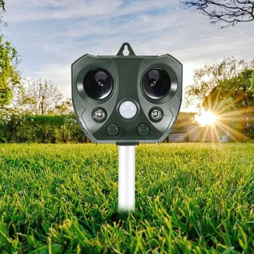 Solar Motion-Activated Animal Repeller with Ultrasonic Frequency & LED Flash for Yards Gardens Patios | Thomler