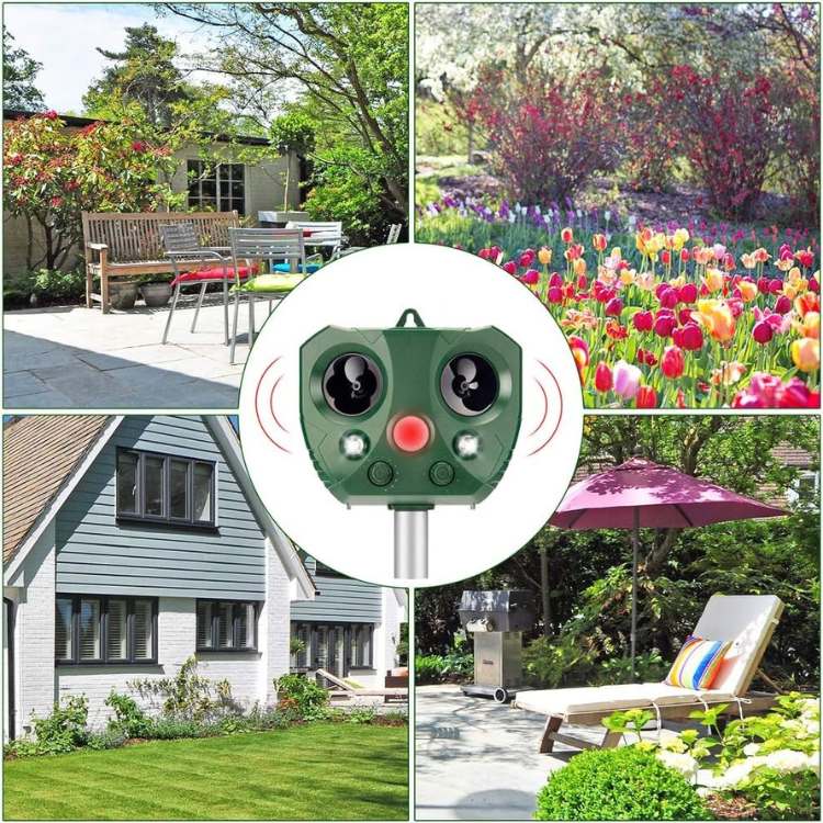 Solar Motion-Activated Animal Repeller with Ultrasonic Frequency & LED Flash for Yards Gardens Patios | Thomler