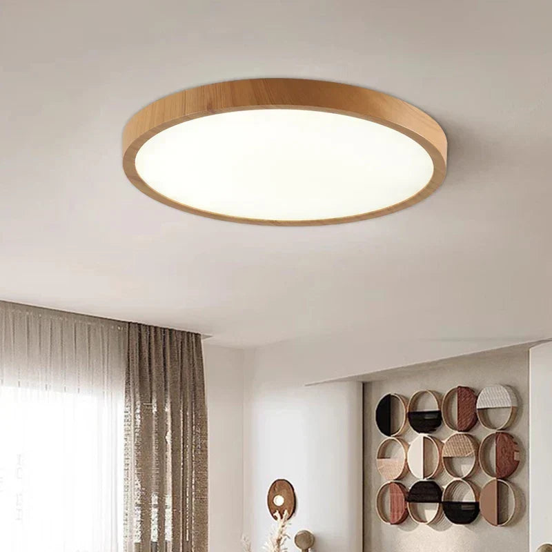 Round Wood-Look LED Ceiling Light – 1 in Slim Profile – 3 Color Temps – Contemporary Flush Mount for Living Room, Bedroom & Dining Room | Thomler
