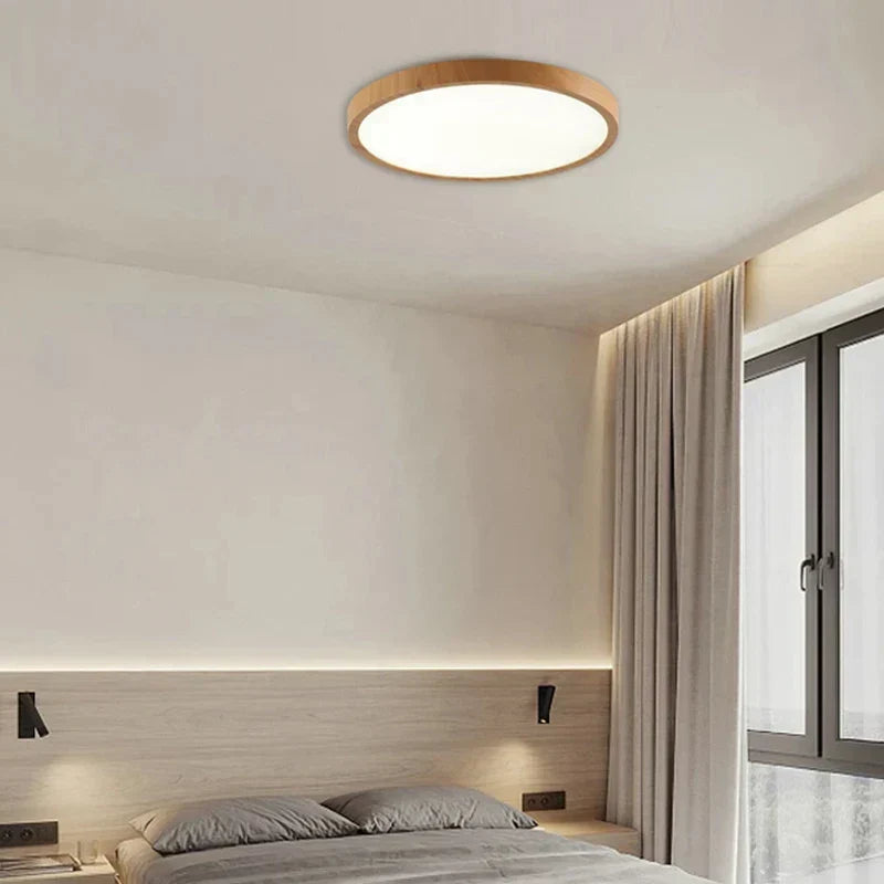Round Wood-Look LED Ceiling Light – 1 in Slim Profile – 3 Color Temps – Contemporary Flush Mount for Living Room, Bedroom & Dining Room | Thomler