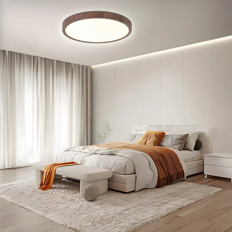 Round Wood-Look LED Ceiling Light – 1 in Slim Profile – 3 Color Temps – Contemporary Flush Mount for Living Room, Bedroom & Dining Room | Thomler