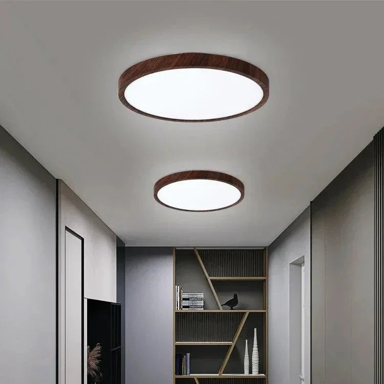 Round Wood-Look LED Ceiling Light – 1 in Slim Profile – 3 Color Temps – Contemporary Flush Mount for Living Room, Bedroom & Dining Room | Thomler
