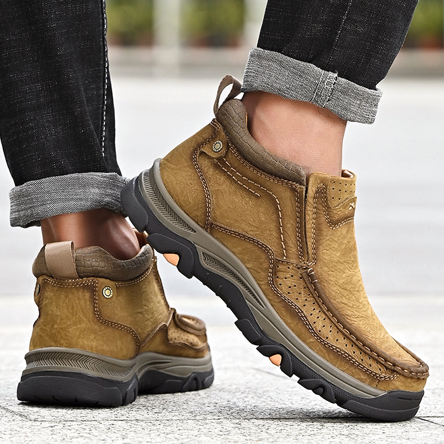 Leather High-Top Ankle Boot Orthopedic Arch Support Walking Sneakers for Men & Women | Posture Correcting Slip-On Athletic Footwear | Thomler