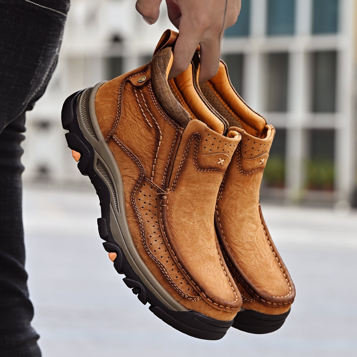 Leather High-Top Ankle Boot Orthopedic Arch Support Walking Sneakers for Men & Women | Posture Correcting Slip-On Athletic Footwear | Thomler