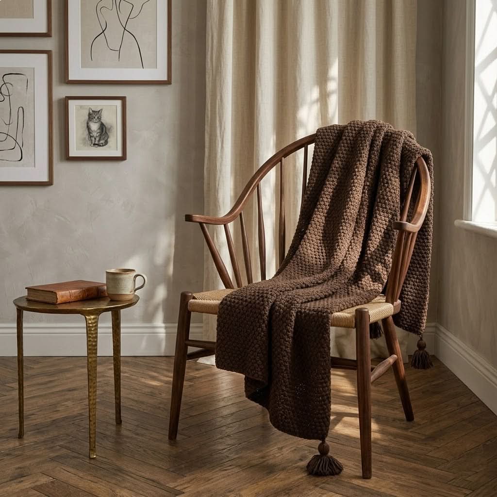 Oversized Cable-Knit Throw with Fringe Detail – Soft Textured Blanket for Beds and Couches | Thomler