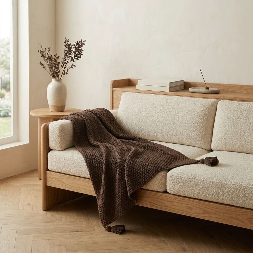Oversized Cable-Knit Throw with Fringe Detail – Soft Textured Blanket for Beds and Couches | Thomler