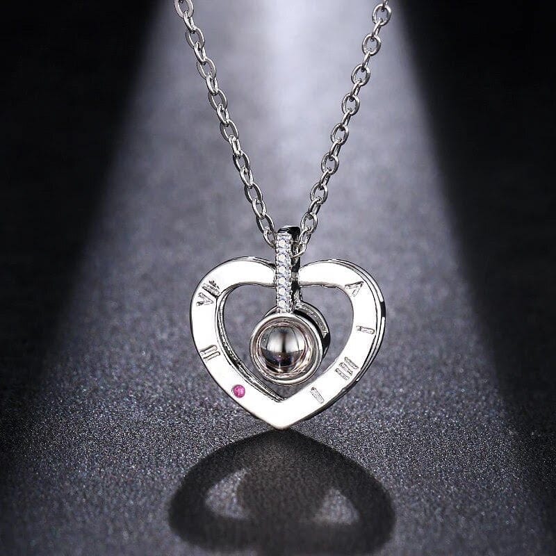 Projection Heart Pendant Necklace Sterling Silver Gemstone Jewelry for Women Anniversary Romantic Keepsake Gift Two-Way Wear Elegant | Thomler