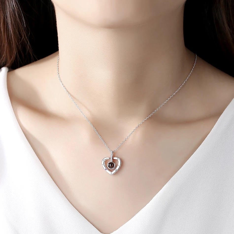 Projection Heart Pendant Necklace Sterling Silver Gemstone Jewelry for Women Anniversary Romantic Keepsake Gift Two-Way Wear Elegant | Thomler