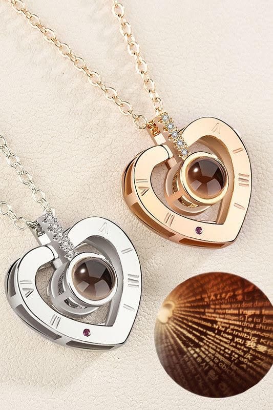 Projection Heart Pendant Necklace Sterling Silver Gemstone Jewelry for Women Anniversary Romantic Keepsake Gift Two-Way Wear Elegant | Thomler