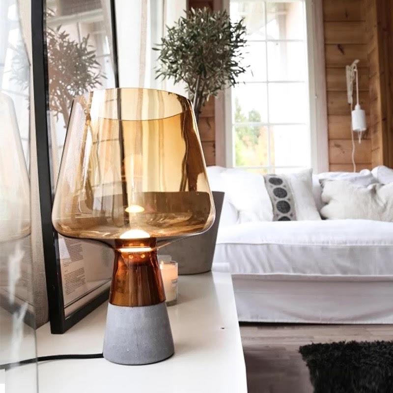 Glass Goblet Table Lamp with Cement Base – Warm Ambient Lighting for Bedroom, Living Room & Nightstand | Modern Tinted Globe Accent Light | Thomler