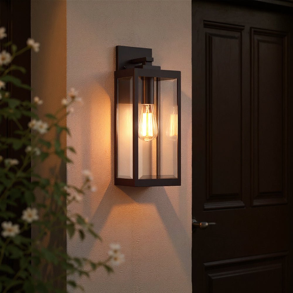 Wall Lamp Steel Glass 43.2 cm Black Outdoor Front Door Patio Lighting Waterproof Farmhouse Exterior Wall Light | Thomler