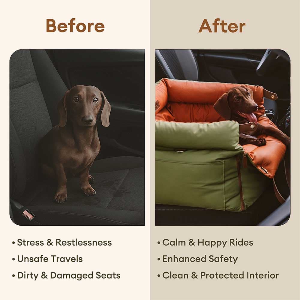 Pet Car Booster Seat Elevated Travel Bed for Small Dogs Cats Padded Safety Cushion with Leash Attachment Waterproof Faux Leather for | Thomler