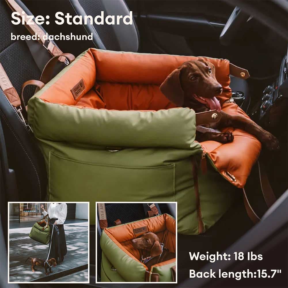 Pet Car Booster Seat Elevated Travel Bed for Small Dogs Cats Padded Safety Cushion with Leash Attachment Waterproof Faux Leather for | Thomler