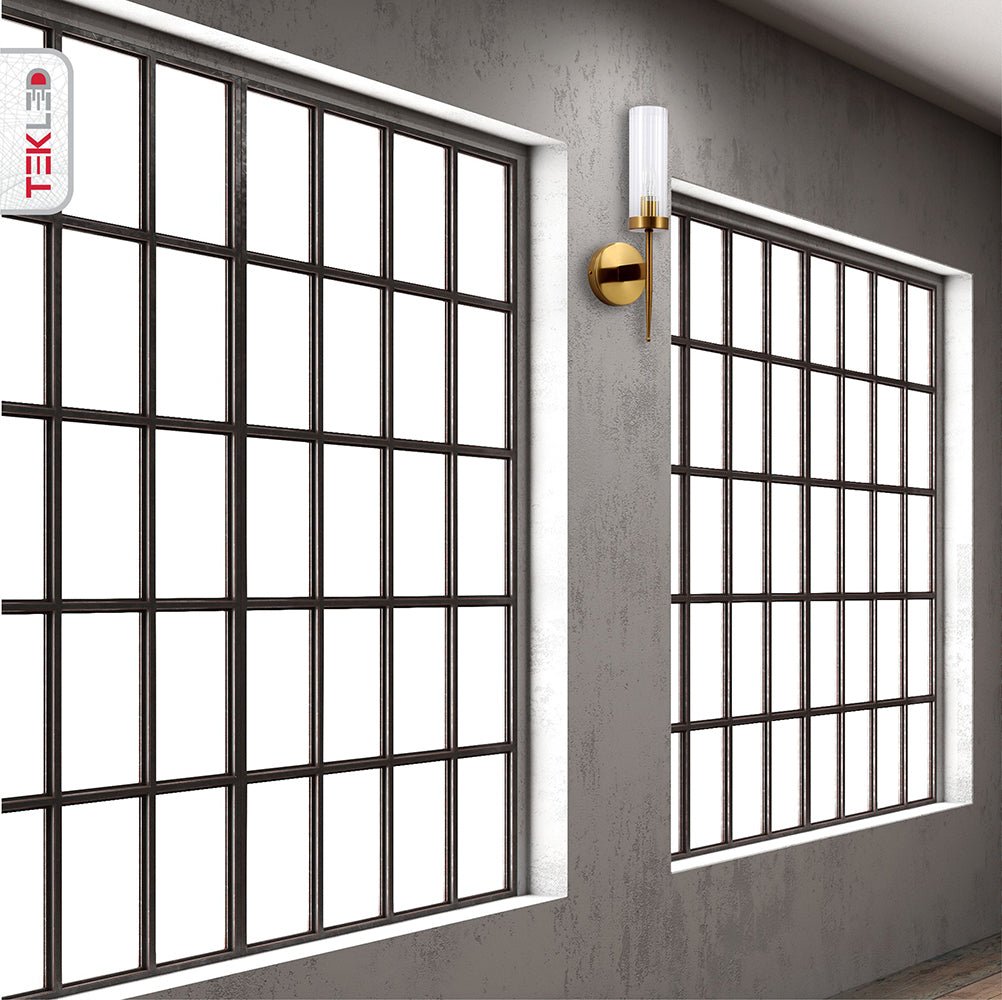 Wall Lamp Steel Ribbed Glass 41.0 cm Dimmable E27 Bedroom Hallway Living Room Art Deco Vintage Sconce Light | Thomler