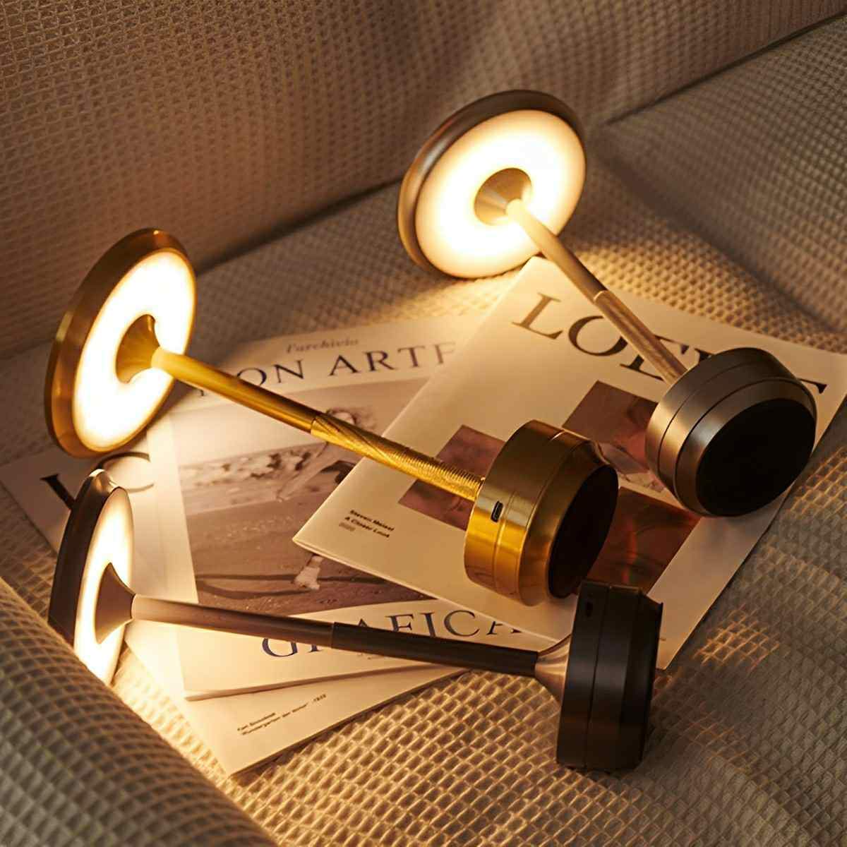 Table Lamp Aluminum LED 11.0 in Dimmable USB Rechargeable Bedroom Desk Lighting Modern Compact Nightstand Light | Thomler